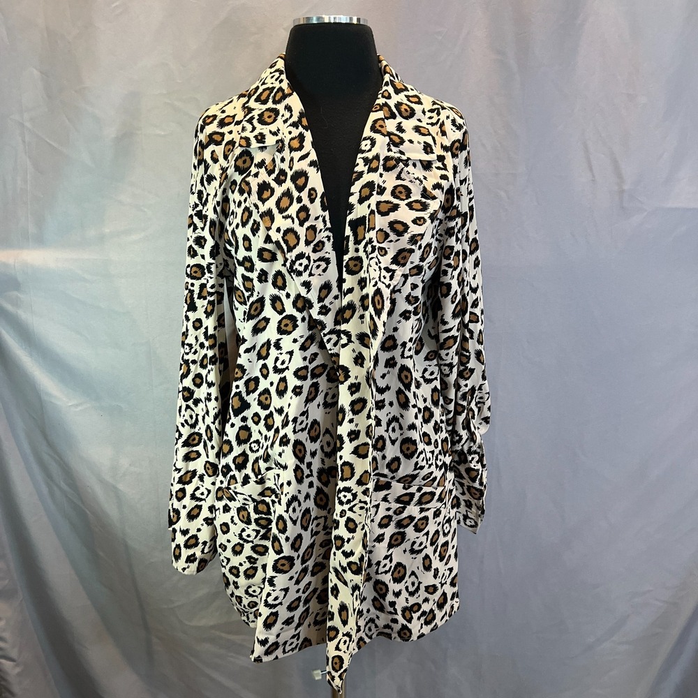 Dana Buchman Blazer Jacket Womens L Multicolor Leopard Print Open Front Classic